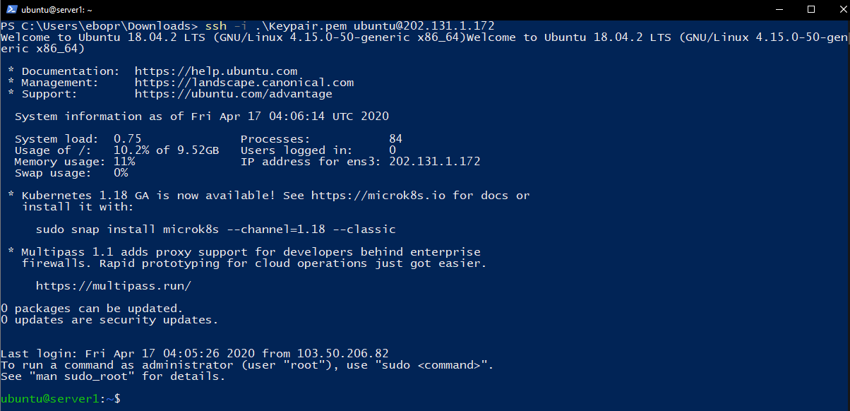 SSH түлхүүр connected